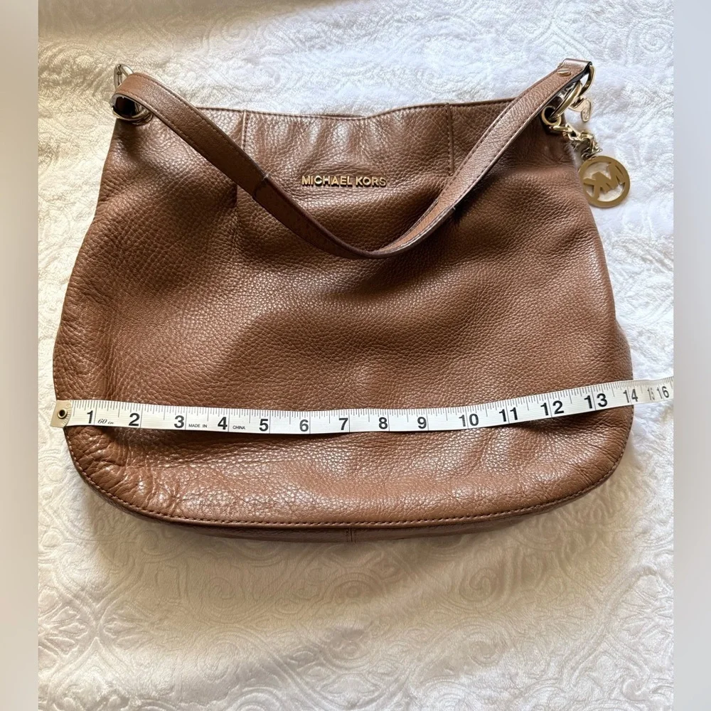 Michael Kors Brown Leather Hobo Bag Shoulder Purse Gold Tone Logo